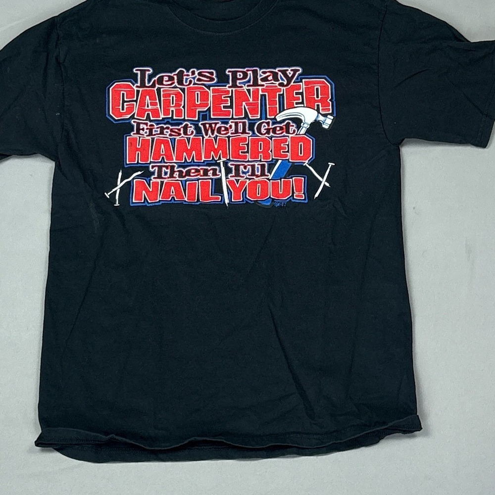 Vintage Let's Play Carpenter Hammered Medium T-Shirt Dirty Joke Y2K